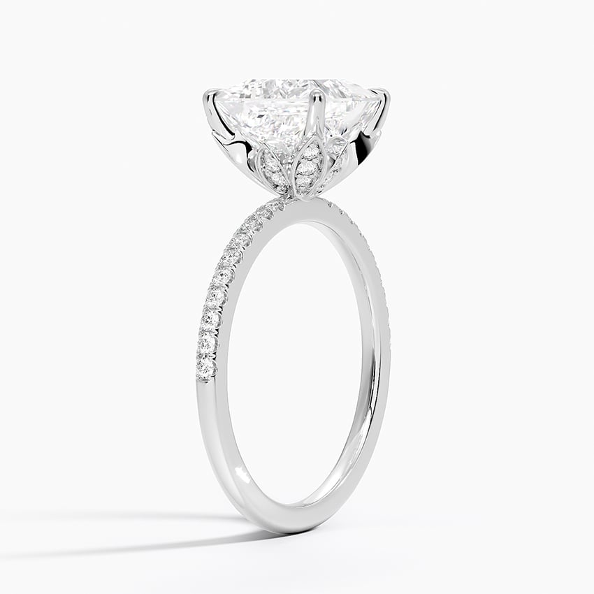 IGI Certified Moissanite Diamond Engagement Ring Princess Cut Solitaire Pavé with Floral Diamond Gallery Ring for Women - Image 2