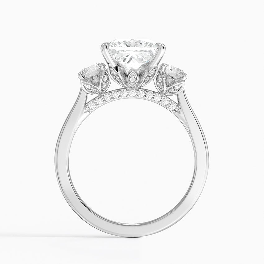 IGI Certified Moissanite Diamond Engagement Ring Princess Cut Three-Stone Cathedral with Floral Diamond Gallery Ring for Women - Image 3