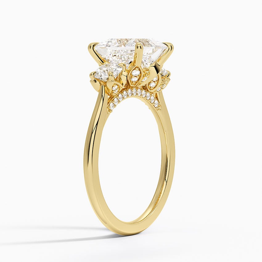 IGI Certified Moissanite Diamond Engagement Ring Princess Cut Three-Stone Cathedral with Floral Diamond Gallery Ring for Women - Image 5