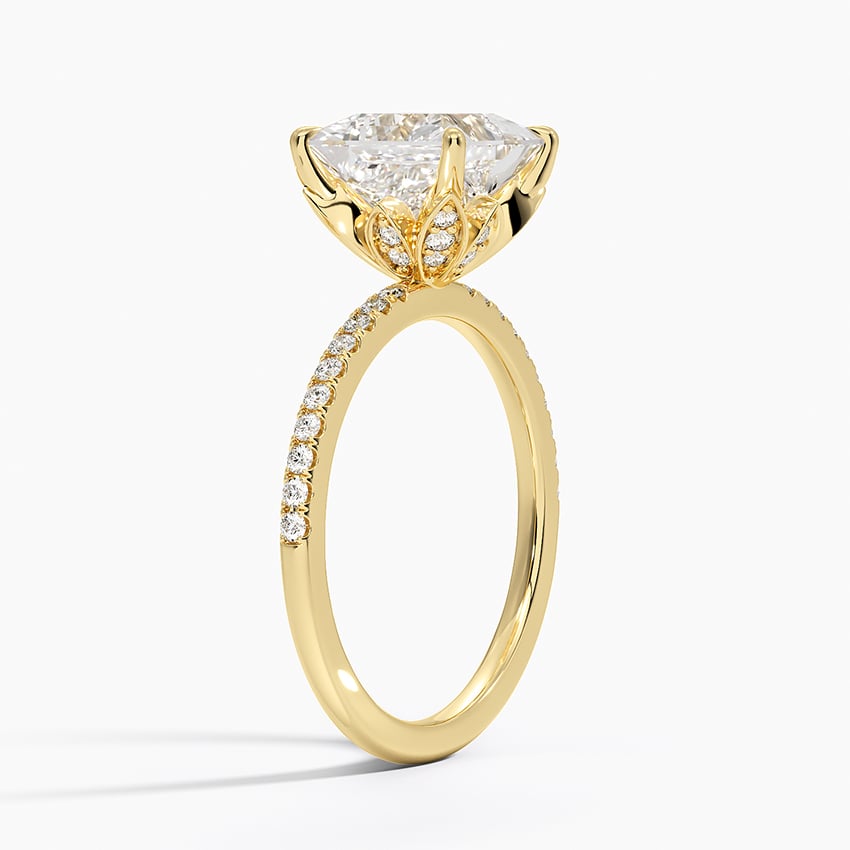 IGI Certified Moissanite Diamond Engagement Ring Princess Cut Solitaire Pavé with Floral Diamond Gallery Ring for Women - Image 5