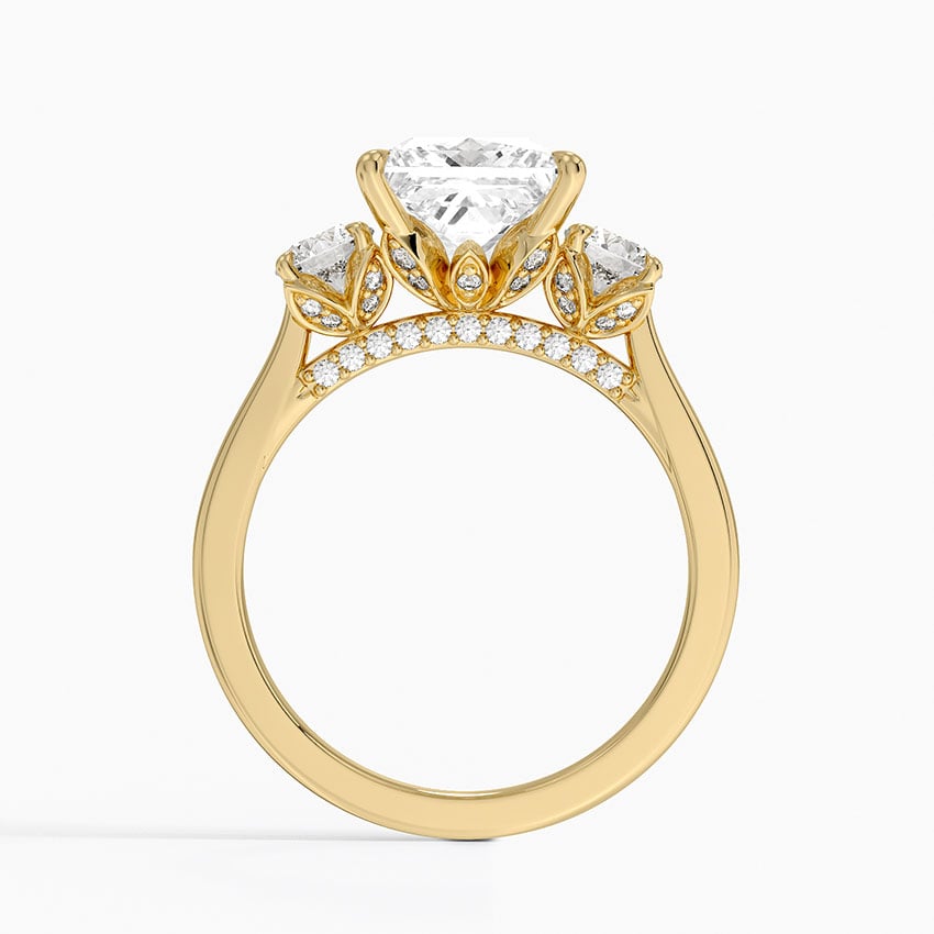IGI Certified Moissanite Diamond Engagement Ring Princess Cut Three-Stone Cathedral with Floral Diamond Gallery Ring for Women - Image 6