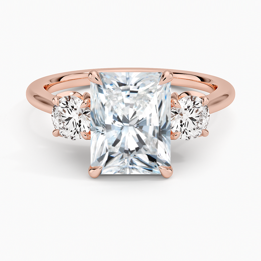 IGI Certified Moissanite Diamond Engagement Ring Radiant Cut Three-Stone Cathedral with Floral Diamond Gallery Ring for Women - Image 7