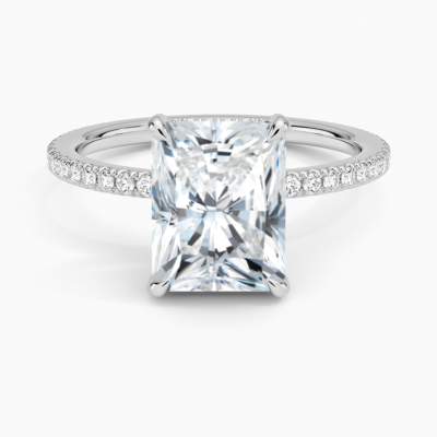 IGI Certified Moissanite Diamond Engagement Ring Radiant Cut Double Hidden Halo with Pavé Band Ring for Women