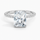 IGI Certified Moissanite Diamond Engagement Ring Radiant Cut Solitaire Pavé with Floral Diamond Gallery Ring for Women
