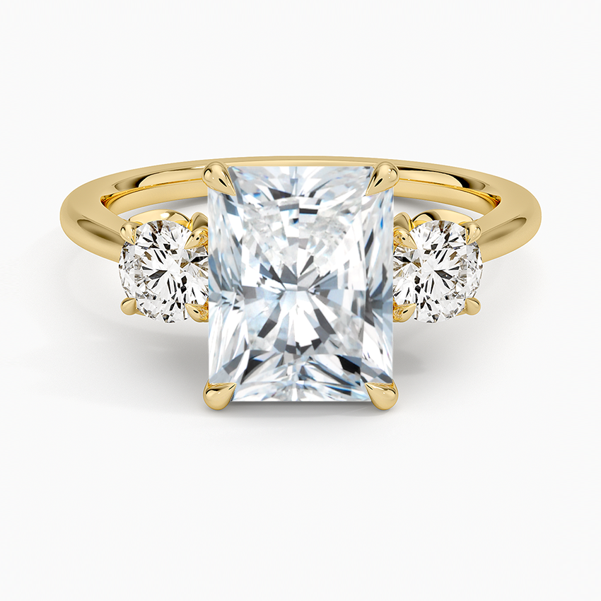 IGI Certified Moissanite Diamond Engagement Ring Radiant Cut Three-Stone Cathedral with Floral Diamond Gallery Ring for Women - Image 4