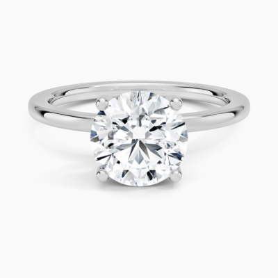 Lab Grown Diamond Engagement Ring Round Cut Hidden Halo Solitaire Ring With White Prong