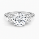  Lab Grown Diamond Engagement Ring Round Cut Three-Stone Cathedral with Floral Diamond Gallery Ring for Women