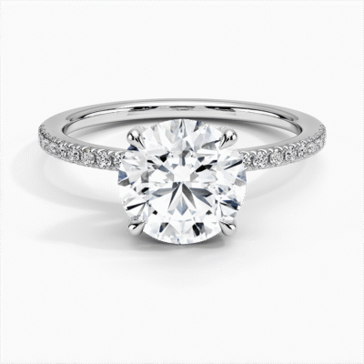 IGI Certified Moissanite Diamond Engagement Ring Round Cut Hidden Halo with Half Coverage Pavé Band Ring for Women