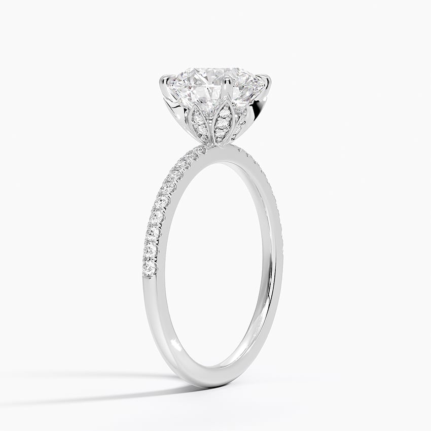 IGI Certified Moissanite Diamond Engagement Ring Round Cut Solitaire Pavé with Floral Diamond Gallery Ring for Women - Image 2