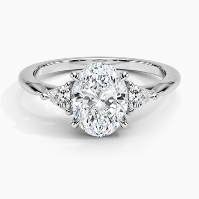 IGI Certified Lab Grown Diamond Engagement Ring Oval Brilliant With Trillion Side Stone Ring