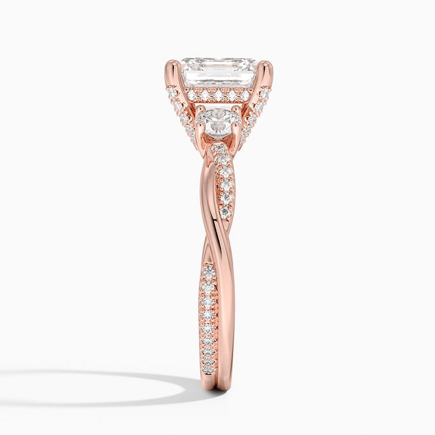 IGI Certified Lab Grown Diamond Engagement Ring Asscher Brilliant Three Stone Hidden Halo Ring With Twisted Pavé Shank - Image 9