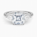 IGI Certified Lab Grown Diamond Engagement Ring Asscher Brilliant Three Stone Ring With Pear Side Diamonds