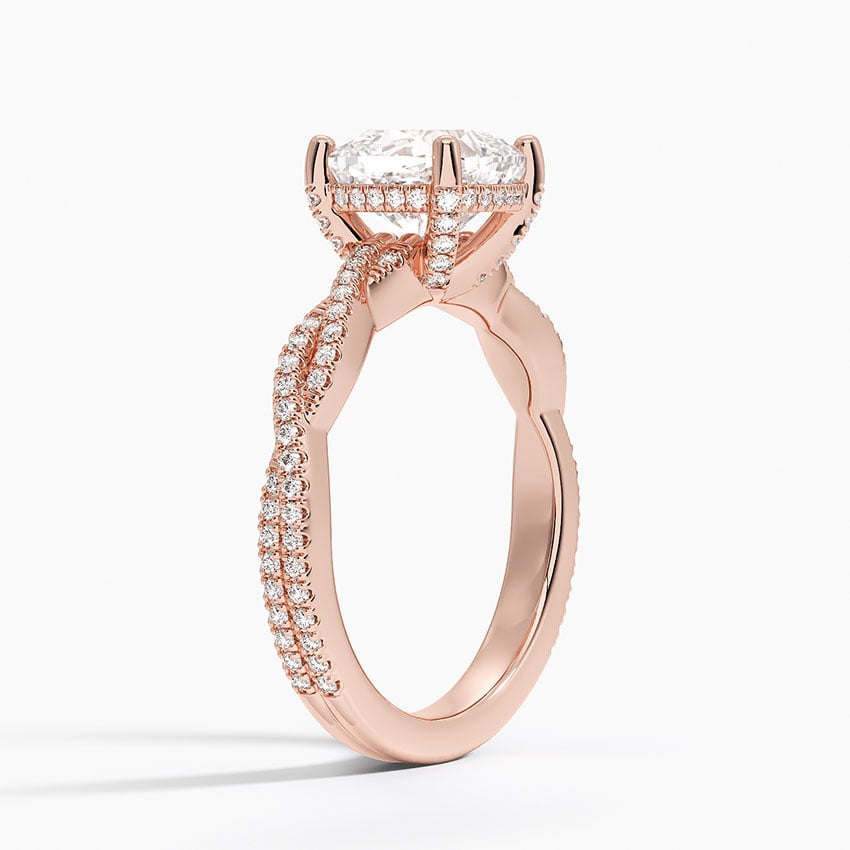 IGI Certified Lab Grown Diamond Engagement Ring Cushion Brilliant Hidden Halo Ring With Double Pavé Twisted Shank - Image 8