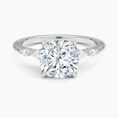 IGI Certified Lab Grown Diamond Engagement Ring Cushion Brilliant With Kite Accent Diamond Ring