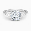 IGI Certified Lab Grown Diamond Engagement Ring Cushion Brilliant Three Stone Ring With Pear Side Diamonds