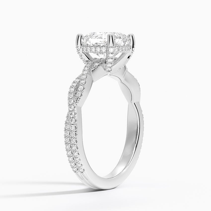 IGI Certified Lab Grown Diamond Engagement Ring Cushion Brilliant Hidden Halo Ring With Double Pavé Twisted Shank - Image 2