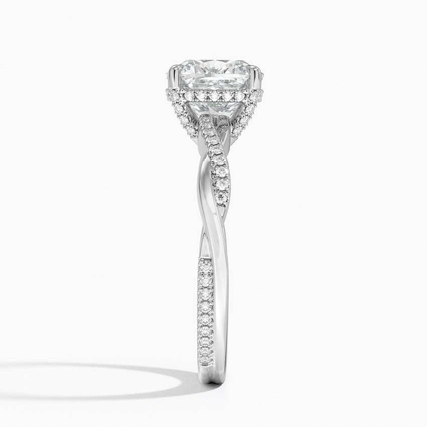 IGI Certified Lab Grown Diamond Engagement Ring Cushion Brilliant Hidden Halo Ring With Twisted Pavé Shank - Image 3