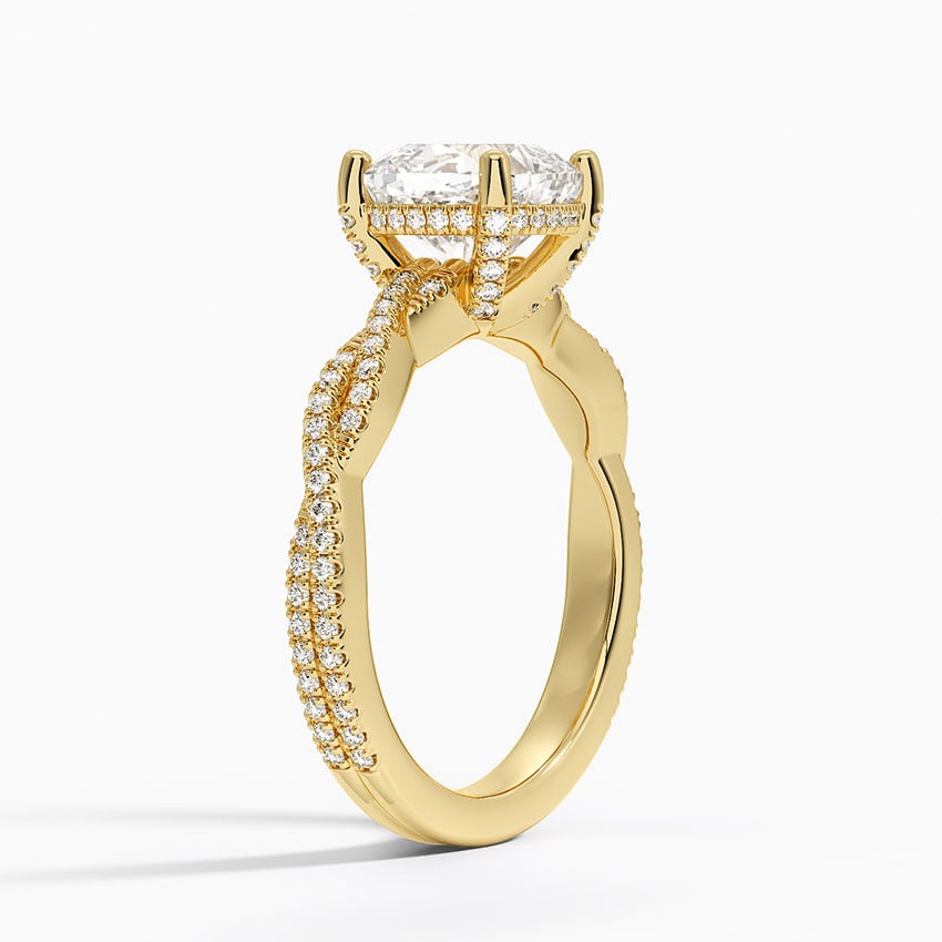 IGI Certified Lab Grown Diamond Engagement Ring Cushion Brilliant Hidden Halo Ring With Double Pavé Twisted Shank - Image 5