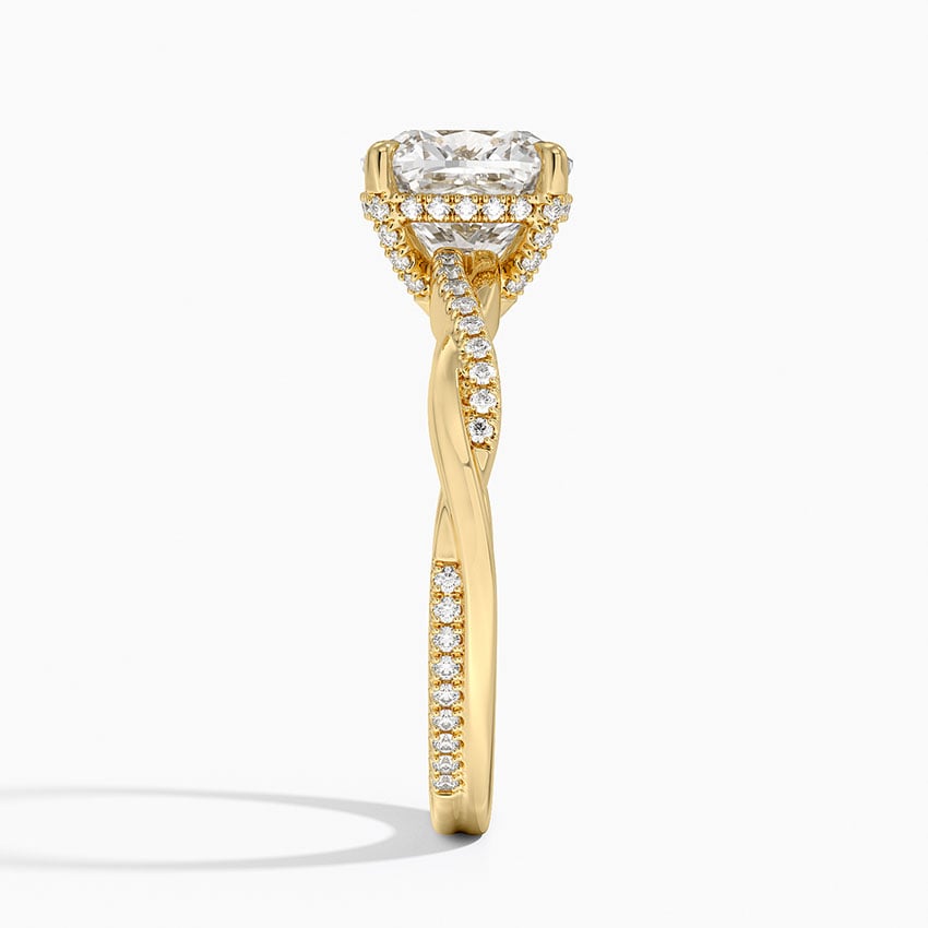 IGI Certified Lab Grown Diamond Engagement Ring Cushion Brilliant Hidden Halo Ring With Twisted Pavé Shank - Image 6