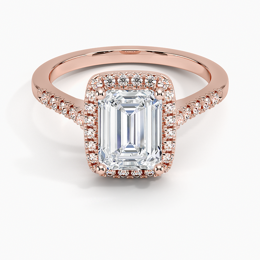 IGI Certified Lab Grown Diamond Engagement Ring Emerald Brilliant Halo Ring With Cathedral Pavé Band - Image 7