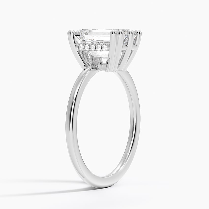 IGI Certified Lab Grown Diamond Engagement Ring Emerald Brilliant Hidden Halo Ring With Scalloped Multi-Prong Basket - Image 2