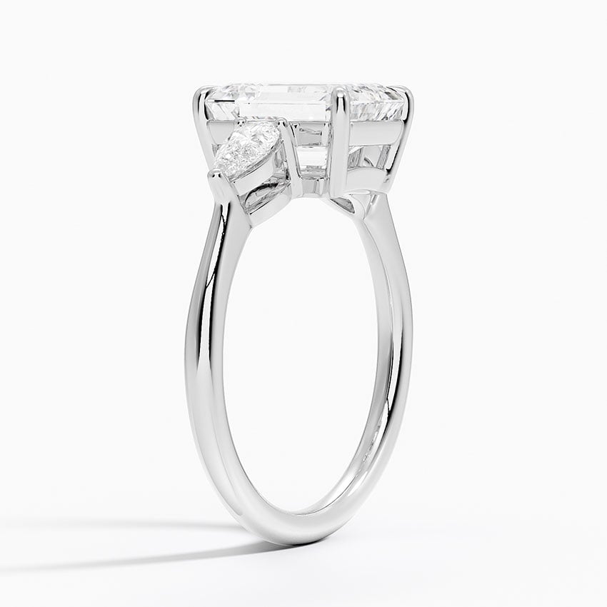IGI Certified Lab Grown Diamond Engagement Ring Emerald Brilliant Three Stone Ring With Pear Side Diamonds - Image 2