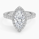 IGI Certified Lab Grown Diamond Engagement Ring Marquise Brilliant Double Halo Hidden Halo Pavé Ring