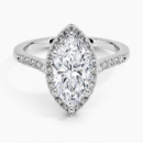 IGI Certified Lab Grown Diamond Engagement Ring Marquise Brilliant Halo Ring With Cathedral Pavé Band