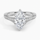 IGI Certified Lab Grown Diamond Engagement Ring Marquise Brilliant Split Shank Pavé Ring