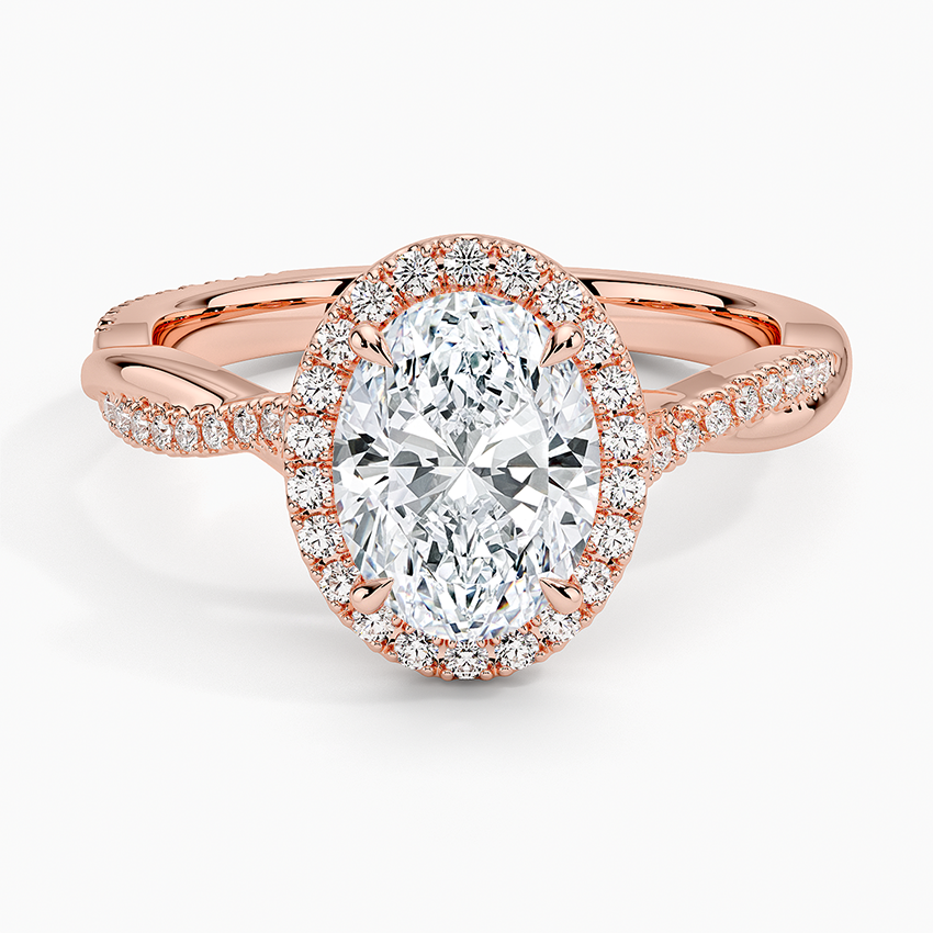 IGI Certified Lab Grown Diamond Engagement Ring Oval Brilliant Halo Ring With Twisted Pavé Shank - Image 7