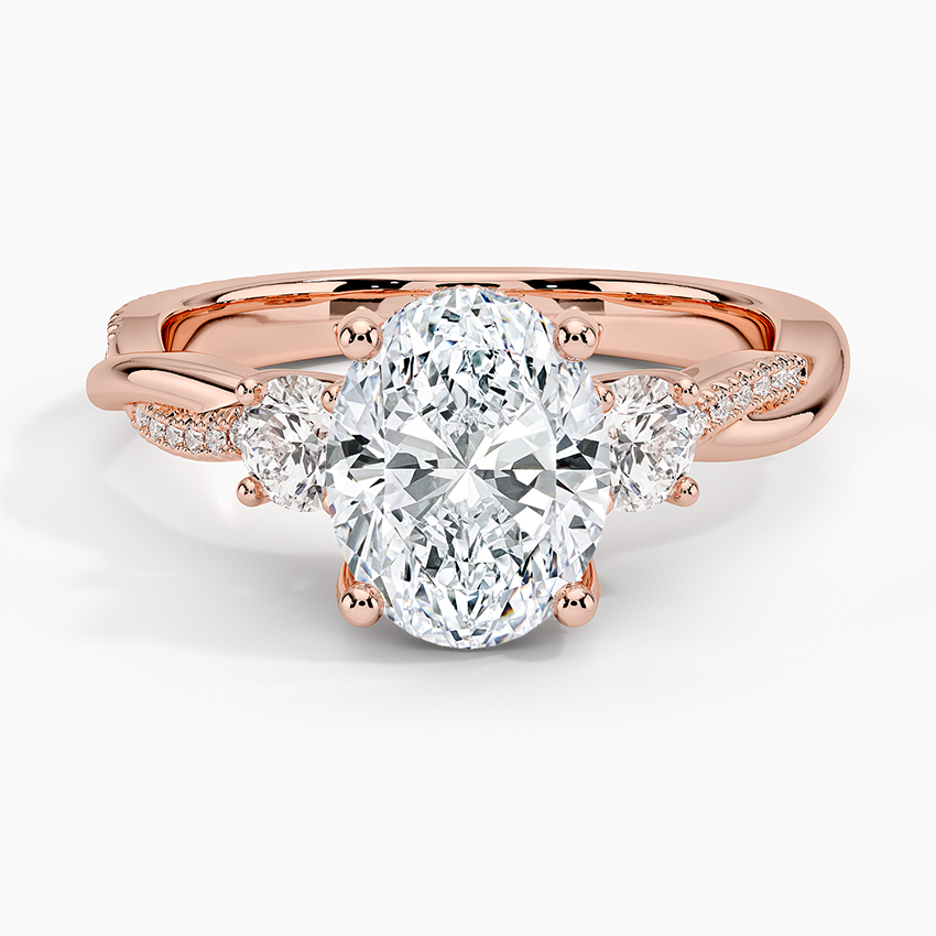 IGI Certified Lab Grown Diamond Engagement Ring Oval Brilliant Three Stone Hidden Halo Ring With Twisted Pavé Shank - Image 7