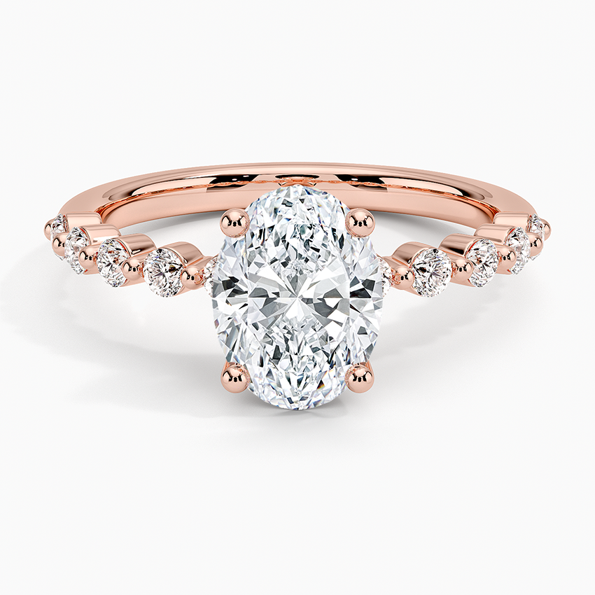 IGI Certified Lab Grown Diamond Engagement Ring Oval Brilliant Graduated Side Stone Ring - Image 7