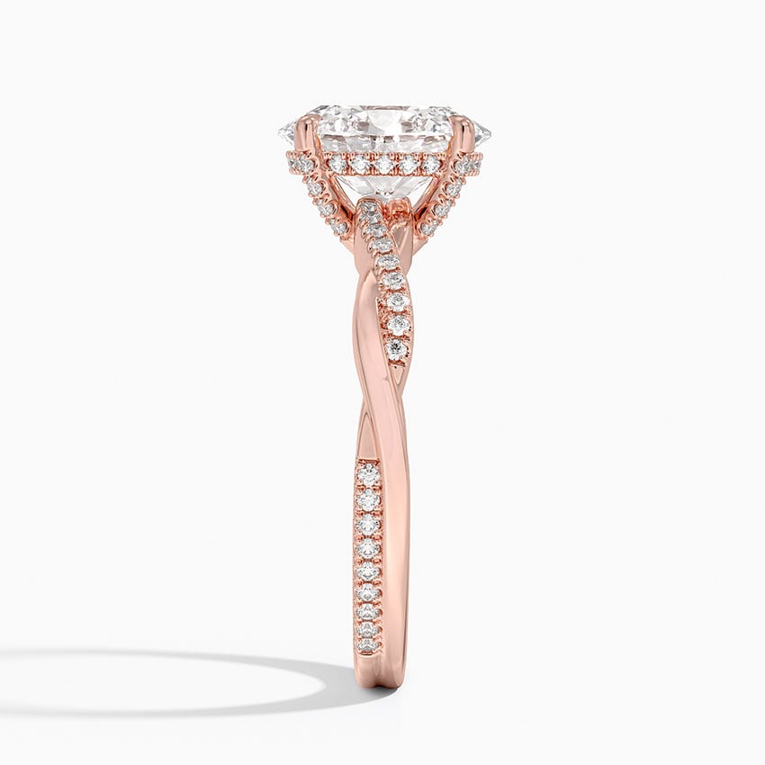 IGI Certified Lab Grown Diamond Engagement Ring Oval Brilliant Hidden Halo Ring With Twisted Pavé Shank - Image 9