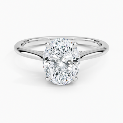 IGI Certified Lab Grown Diamond Engagement Ring Oval Brilliant Hidden Halo Cathedral Ring