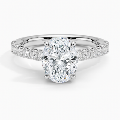 IGI Certified Lab Grown Diamond Engagement Ring Oval Brilliant Hidden Halo Pavé Ring