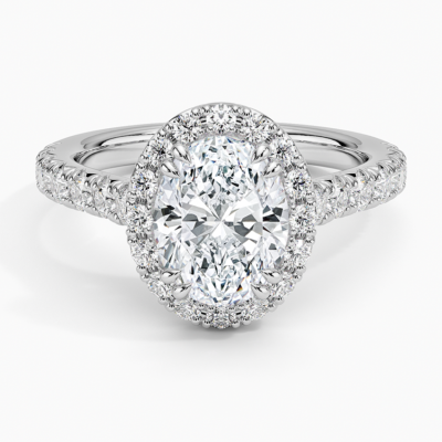 IGI Certified Lab Grown Diamond Engagement Ring Oval Brilliant Double Halo Hidden Halo Pavé Ring