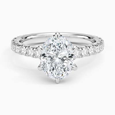 IGI Certified Lab Grown Diamond Engagement Ring Oval Brilliant Cut Pavé Cathedral Ring