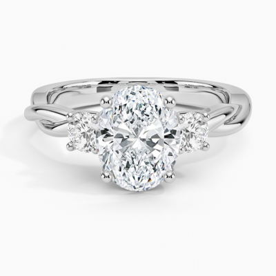 IGI Certified Lab Grown Diamond Engagement Ring Oval Brilliant Three Stone Twisted Shank Solitaire Ring