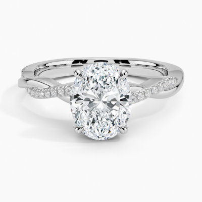 IGI Certified Lab Grown Diamond Engagement Ring Oval Brilliant Hidden Halo Ring With Twisted Pavé Shank