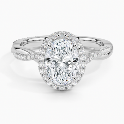 IGI Certified Lab Grown Diamond Engagement Ring Oval Brilliant Halo Ring With Twisted Pavé Shank