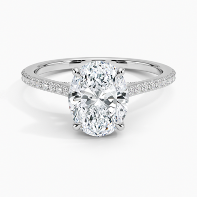 IGI Certified Lab Grown Diamond Engagement Ring Oval Brilliant Hidden Halo Cathedral Pavé Ring