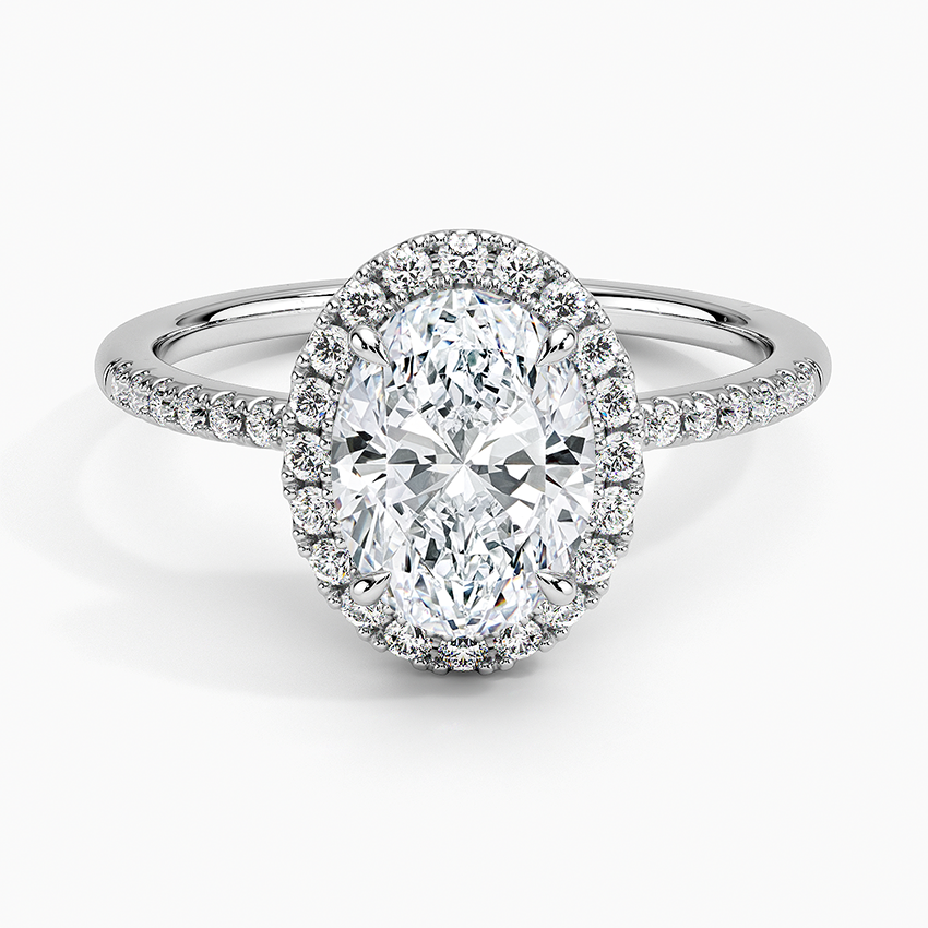 IGI Certified Lab Grown Diamond Engagement Ring Oval Brilliant Pavé Halo Ring
