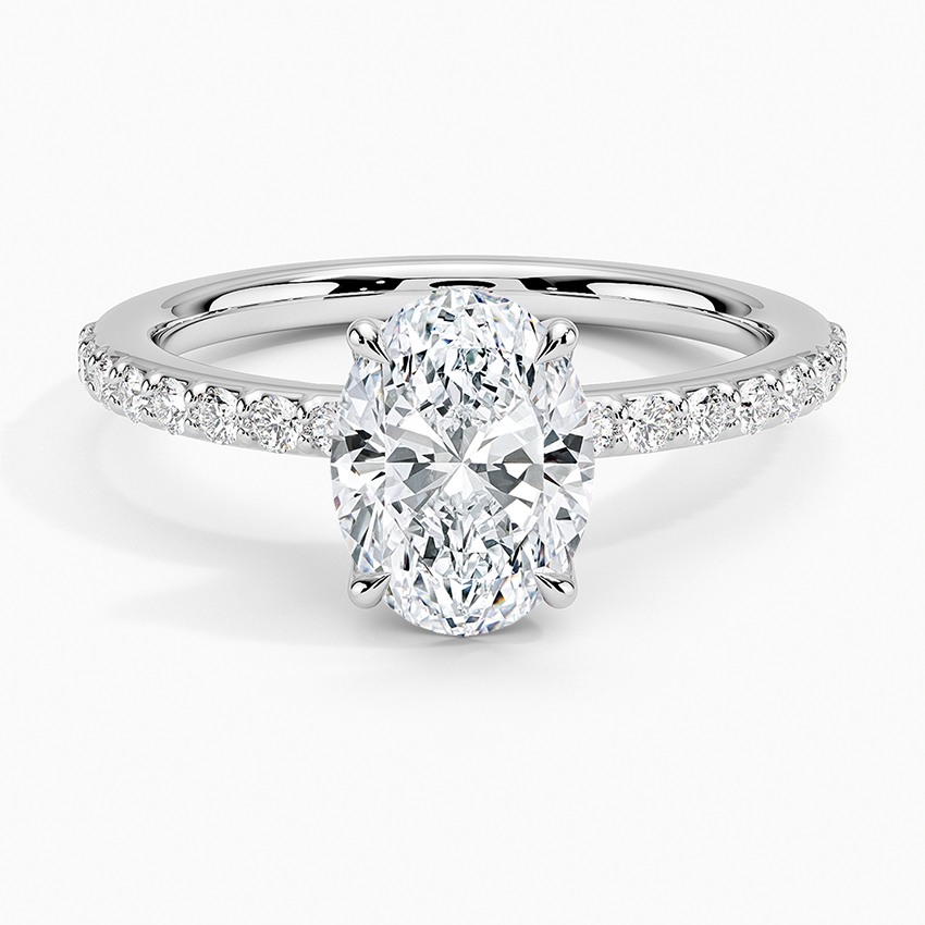 IGI Certified Lab Grown Diamond Engagement Ring Oval Brilliant Classic Hidden Halo Pavé Ring