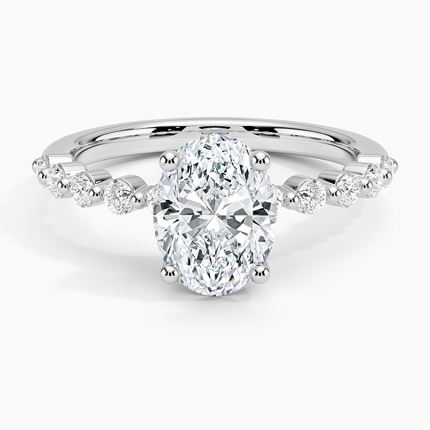 IGI Certified Lab Grown Diamond Engagement Ring Oval Brilliant Graduated Side Stone Ring