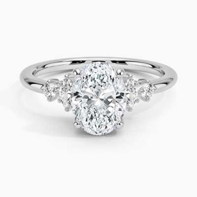IGI Certified Lab Grown Diamond Engagement Ring Oval Brilliant Diamond Ring With Marquise And Round Side Stones
