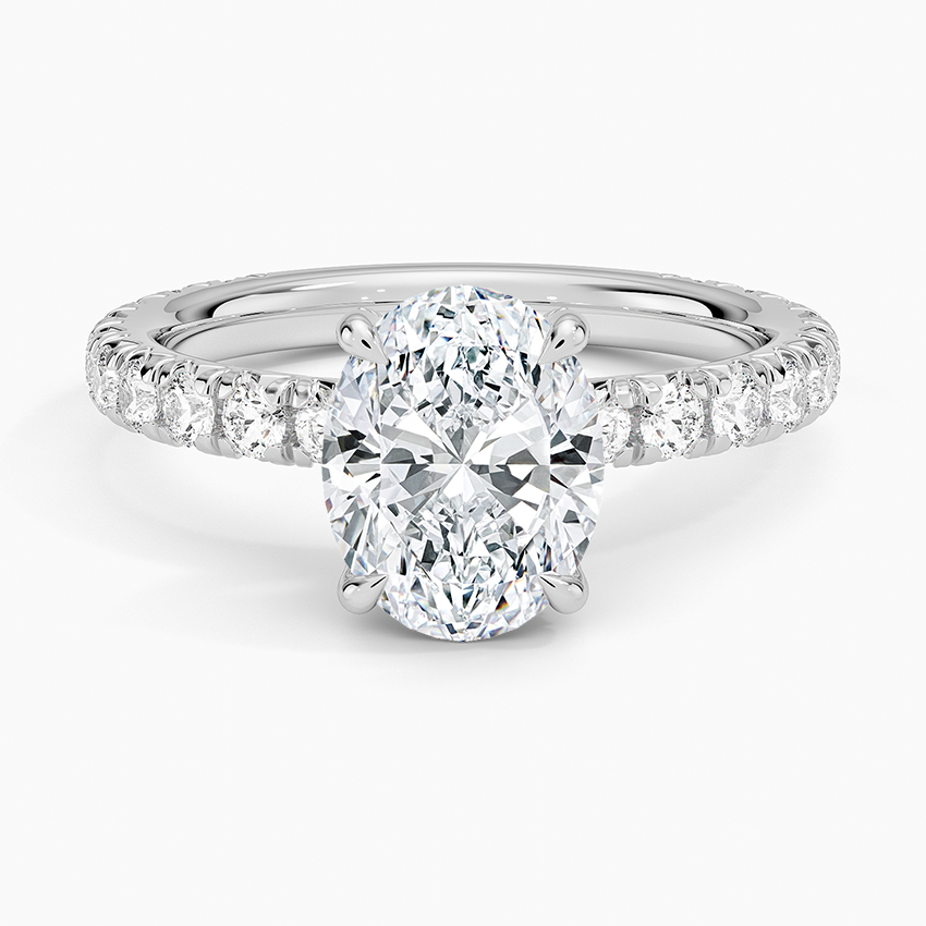 IGI Certified Lab Grown Diamond Engagement Ring Oval Brilliant Hidden Halo Pavé Ring