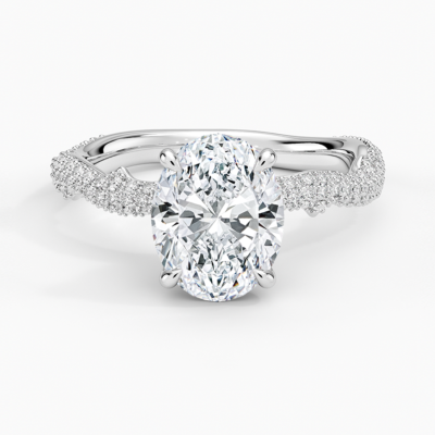 IGI Certified Lab Grown Diamond Engagement Ring Oval Brilliant Floral Basket Hidden Halo Ring