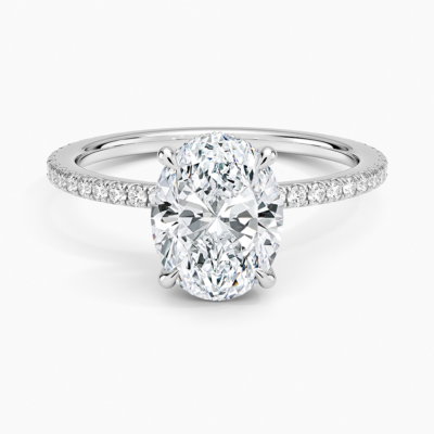 IGI Certified Lab Grown Diamond Engagement Ring Oval Brilliant Hidden Halo Full Eternity Pavé Ring