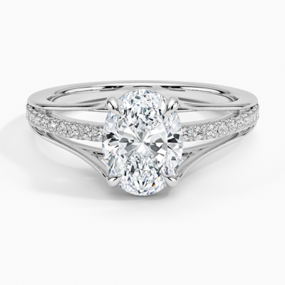 IGI Certified Lab Grown Diamond Engagement Ring Oval Brilliant Split Shank Pavé Ring