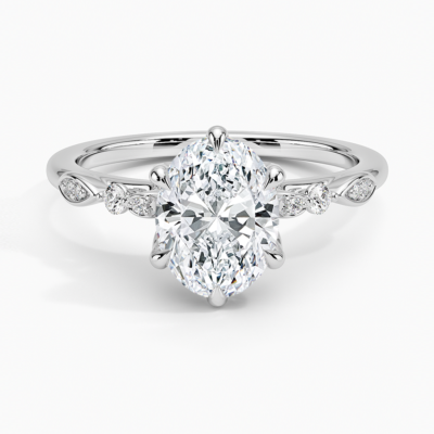 IGI Certified Lab Grown Diamond Engagement Ring Oval Brilliant Vintage Floral Side Stone Ring